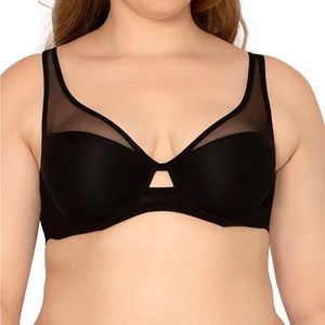 32DDD NWT black mesh deep plunge bra